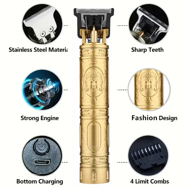 Men's Vintage Hair Trimmer T9 Carving Rechargeable Barber Electric Professional Hair Clipper Beard Trimmer/Metal Haircut Clipper