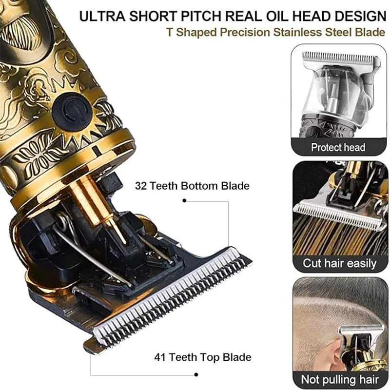 Men's Vintage Hair Trimmer T9 Carving Rechargeable Barber Electric Professional Hair Clipper Beard Trimmer/Metal Haircut Clipper